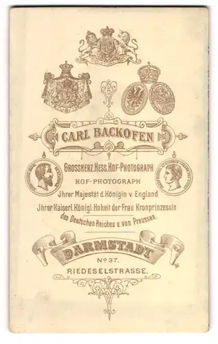 Fotografie Carl Backofen, Darmstadt, Riedeselstr. 37, Wappen Englands, Kronprinzessin Preussen, Ernst Sachen-Coburg-Gotha
