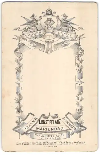 Fotografie Ernst Pflanz, Marienbad, Waldquell Allee, königliches Wappen mit zwei Greifen  Viribus Unitis 