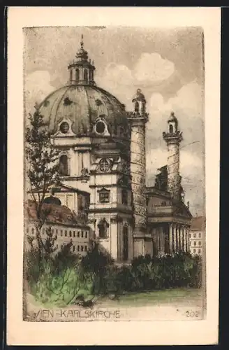 Künstler-AK Wien, Blick zur Karlskirche
