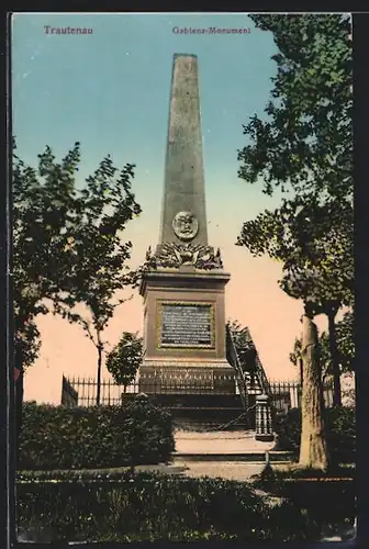 AK Trautenau / Trutnov, Gablenz-Monument am Kampffeld von 1866