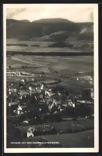 AK Reinerz, Ortsansicht mit dem Heuscheuergebirge