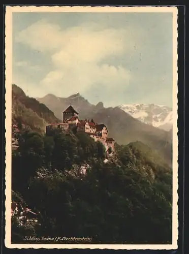 AK Vaduz, Blick zum Schloss Vaduz