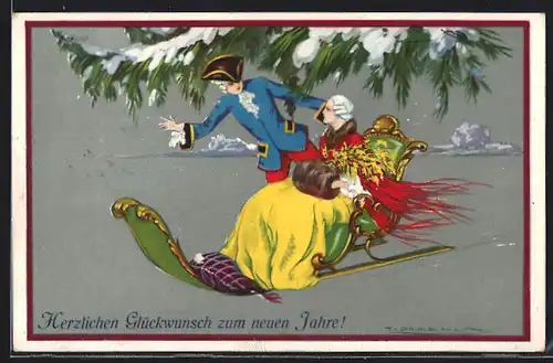 Künstler-AK Tito Corbella: Gesellschaft im Schlitten