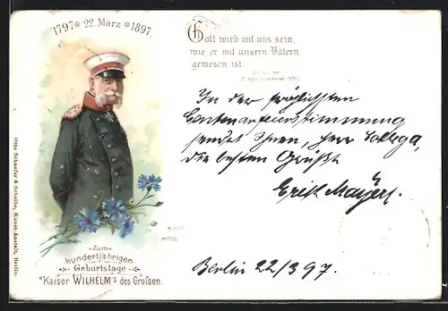 Lithographie Kaiser Wilhelm I. zum hundertjährigen Geburtstage