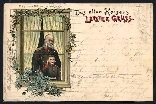 Lithographie Des alten Kaiser`s letzter Gruss, Kaiser Wilhelm I.