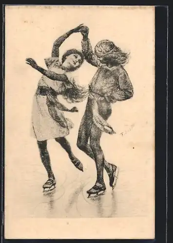 Künstler-AK Fidus: Schlittschuhläufer bei einer Pirouette