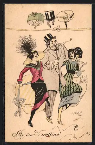 Künstler-AK Charles Naillod: Joyeux Crottins, Tanzende Gesellschaft