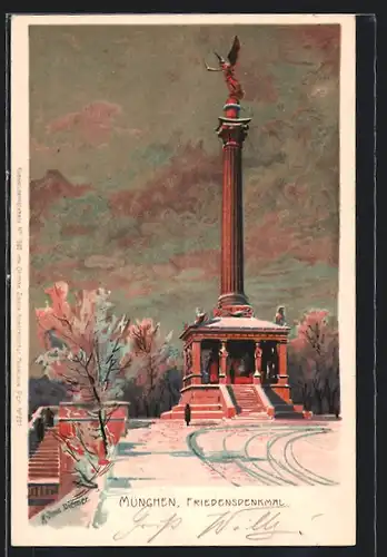 Künstler-AK Zeno Diemer: München, Friedensdenkmal im Winter