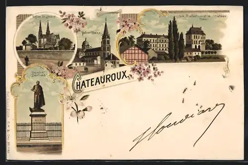 Lithographie Chateauroux, Eglise St.-André, Général Bertrand, Notre-Dame