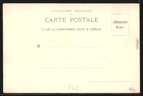 Lithographie Roanne, Eglise St-Étienne, Théatre, Hotel de Ville, Pont de la Loire