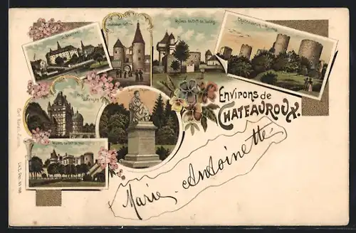 Lithographie Chateauroux, Ruines Chateaubrun, la Chatre, S-Gaultier