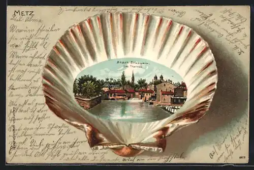 Lithographie Metz, Städt. Griebwerk auf einer Muschel