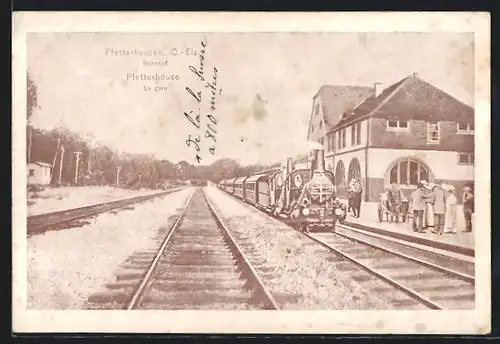 AK Pfetterhausen /O.-Els, Blick auf den Bahnhof