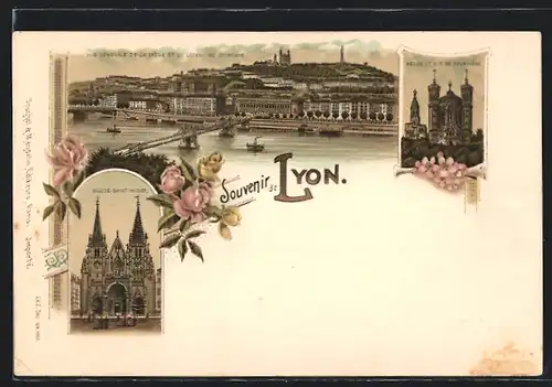 Lithographie Lyon, Eglise-Saint-Nizier, Abside de N.D. de Fourvière