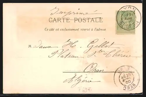 Lithographie Lyon, Le Grand Theatre, L`ile Barbe