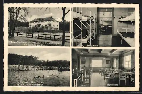 AK Haltern, Blick auf Jugendherberge Stausee in den Borkenbergen mit Schlaf- und Tagesraum sowie Strandbad