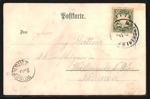 Lithographie München, Karlstor, Strassenbahn