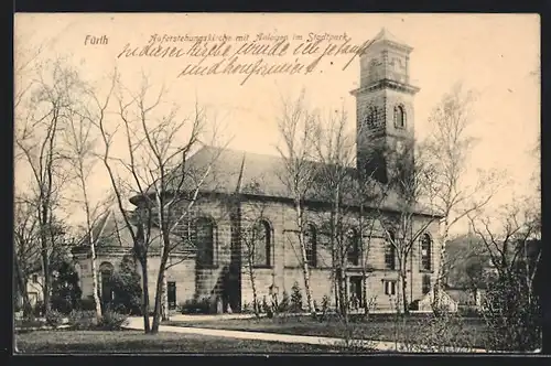 AK Fürth, Auferstehungskirche mit Anlagen im Stadtpark