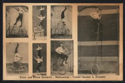 AK Freital-Deuben b. Dresden, Erich und Alfred Schieritz, Weltmeister im Kunstradturnen