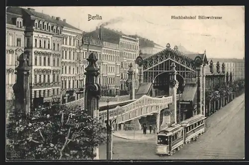 AK Berlin-Schöneberg, Hochbahnhof Bülowstrasse, Strassenbahn