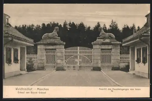 AK München-Hadern, Waldfriedhof, Ansicht des Haupteinganges von Innen