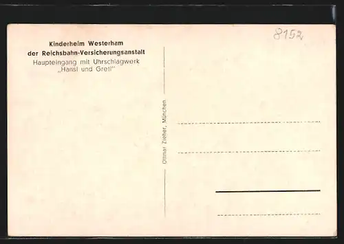 AK Westerham, Kinderheim der Reichsbahn-Versicherungsanstalt, Haupteingang mit Uhrschlagwerk Hansl und Gretl