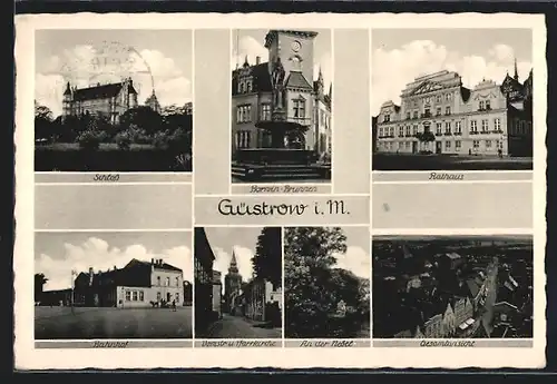 AK Güstrow, Schloss, Rathaus, Bahnhof