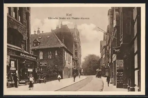 AK Kiel, Dänische Strasse mit Theater-Museum und Geschäften