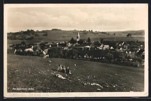AK Feldstetten /Alb, Ortsansicht mit Kirche