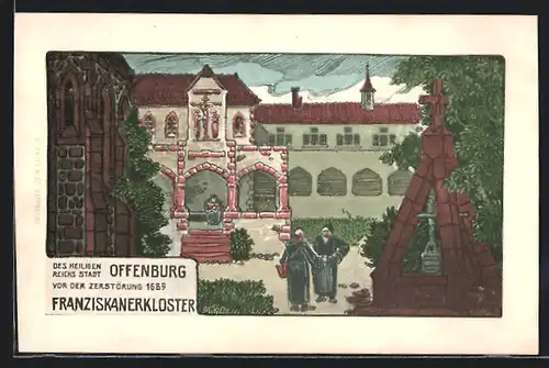 Künstler-AK Offenburg, Franziskanerkloster vor der Zerstörung 1689