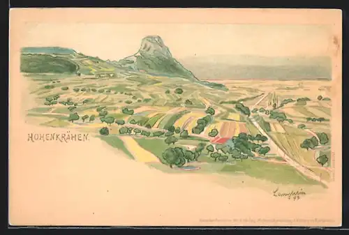 Lithographie Duchtlingen, Gesamtansicht, Hohenkrähen
