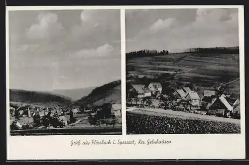 AK Flörsbach i. Spessart bei Gelnhausen, Ortsansichten mit Kirche
