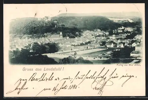 AK Landstuhl / Pfalz, Ortsansicht mit Burg im Sonnenschein