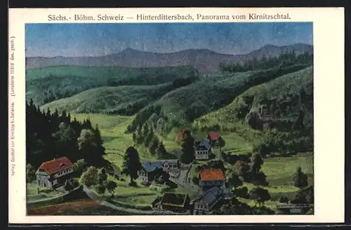 Luna-AK Hinterdittersbach / Detrichovice, Panorama vom Kirnitzschtal