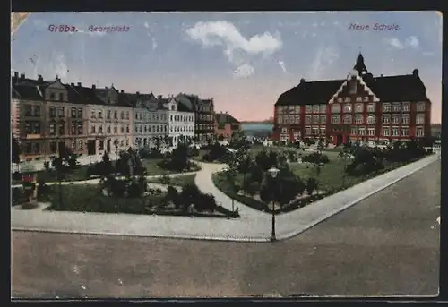 AK Gröba, Georgplatz mit Neue Schule