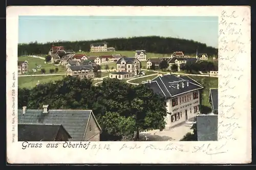 Goldfenster-AK Oberhof, Ortsansicht mit Bürgerhäusern mit leuchtenden Fenstern