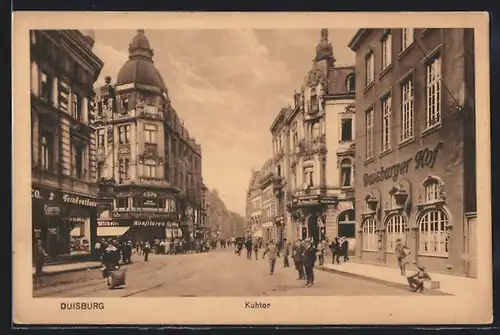 AK Duisburg, Kuhtor mit Hotel Duisburger Hof