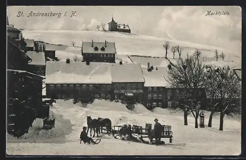 AK St. Andreasberg i. H., Marktplatz im Winter