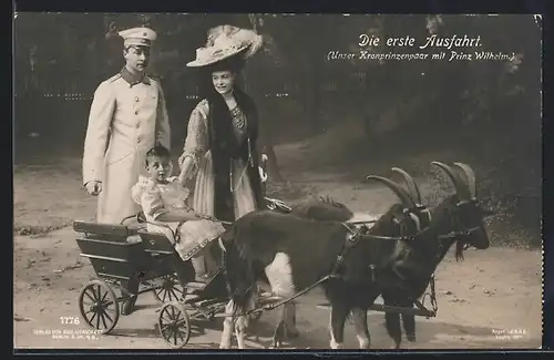 AK Kronprinz Wilhelm von Preussen mit Familie, Prinz Wilhelms erste Ausfahrt auf einem Ziegengespann