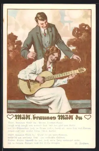 Künstler-AK Ernst Kutzer: Mädl beim Gitarre spielen