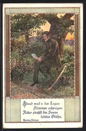 Künstler-AK Franz Kuderna: Mann schreibt ein Gedicht