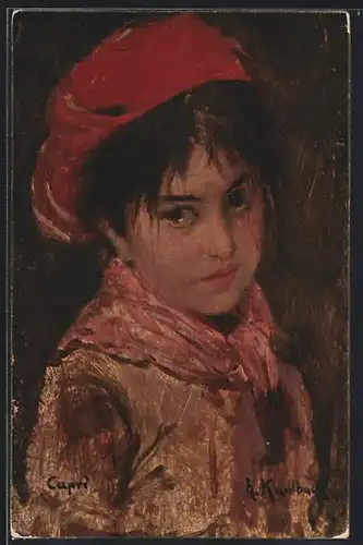 Künstler-AK Hermann Kaulbach: Traurig blickendes Mädchen mit Mütze