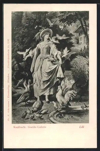 Künstler-AK sign. Kaulbach: Lili mit Vögeln am Brunnen, Goethe
