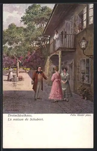 Künstler-AK sign. Felix Riedel: Dreimäderlhaus, La maison de Schubert