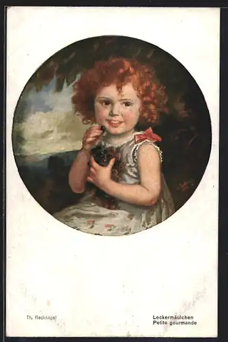 Künstler-AK sign. Th. Recknagel: Mädchen nascht Weintrauben