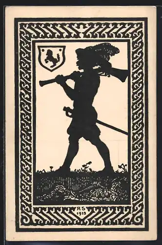 AK Soldat auf dem Heimweg, Scherenschnitt