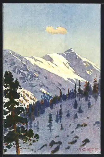 Künstler-AK sign. A. Christoffel: Verschneite Berglandschaft