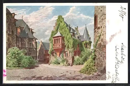 Künstler-AK Marburg, hinter der Elisabethkirche