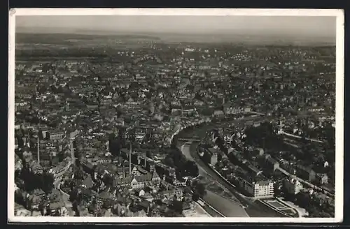 AK Pforzheim, Ortsansicht vom Flugzeug aus