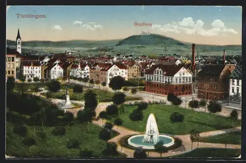 AK Tuttlingen, Teilansicht mit Honberg und Denkmal